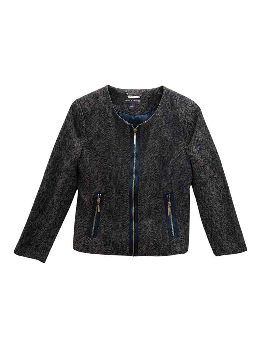 Dana Buchman | Dark Brown Textured Zip-Front Jacket
